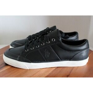 Polo Ralph Lauren Sneakers Mens 11 Black Leather Lace Up Ian Casual Shoes Pony